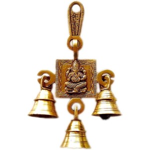 Brass Decorative Indian Style Fair Trade Wall Hanging Brass <b>Bells</b> Hanging Hindu God Ganesha Statue Engraved for Luck Home Temple - Product Image 1