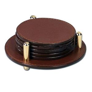 Ensemble de 4 sous-verres ronds en cuir véritable marron - Product Image 1