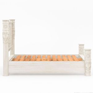 Set Letto Contemporaneo in Legno di Teak Artigianale con Testiera Intagliata a Mandala, <span class=keywords><strong>2</strong></span> Comodini, Legno Massello Bianco Invecchiato, Arredamento Scolastico - Product Image 6