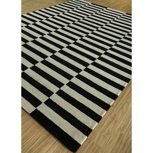 พรมขนสัตว์ทอมือสีเทาดำลายเส้นรุ่นใหม่ รุ่น TR-13166 สำหรับห้องนั่งเล่น ขนาดใหญ่ รูปทรงสี่เหลี่ยมผืนผ้า ลายทาง สำหรับตกแต่งบ้าน - Product Image 2