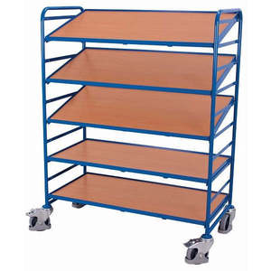 Variofit Euro <b>Box</b> Trolley with 5 Wooden <b>Shelves</b> 250 Kg Load Capacity Thermoplastic Rubber Tires for Kitchen Use - Product Image 1