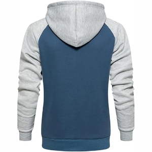 Sudadera con capucha raglán azul y gris para hombre, sudadera con mangas en contraste, sudadera deportiva bicolor, diseño personalizado - Product Image 2