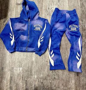 2025 personnalisé en détresse broderie Patch survêtement Streetwear pantalons de survêtement et sweat à capuche ensemble soleil délavé à l'acide hommes survêtement - Product Image 4