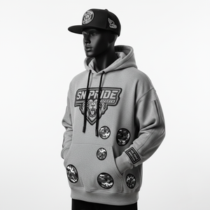 Sweat à capuche pour homme de qualité supérieure, coupe classique, poids lourd, streetwear d'hiver, coton écologique, polaire, patchs en PVC, basiques - Product Image 2