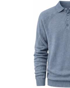 เสื้อโปโลไหมพรมขนสัตว์ผู้ชายสีเทา ผลิตโดยผู้ผลิต เสื้อกันหนาวแขนยาวแบบสวม ปิดด้วยกระดุม สไตล์ลำลอง อุ่นสบาย ผ้าถักเนื้อหนา - Product Image 2