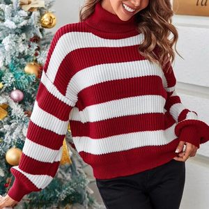 Suéter informal a rayas para mujer, jerséis de manga larga con diseño de retazos, camisas de punto sueltas de estilo Vintage para invierno - Product Image 3
