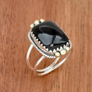 แหวนโอนิกซ์สีดำ925สเตอร์ลิงเงินทำด้วยมือแหวนลายเส้นแหวนดีไซน์เนอร์เครื่องประดับโบฮีเมียนของขวัญสำหรับเธอ - Product Image 2