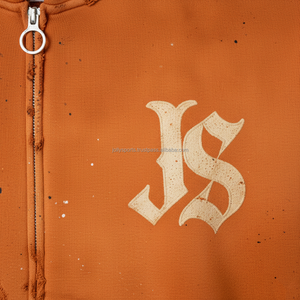 Sudadera gruesa con cremallera de invierno 480 GSM forro polar pesado desgastado recortado logotipo personalizado bordado puff estampado chenille Basics sudaderas con capucha - Product Image 6