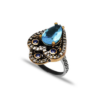 Poire Design Aquamarine CZ Ottoman En Gros Turc Conception Bijoux Zircon Pierre Fabriqué À La Main Authentique Bague En Argent - Product Image 1