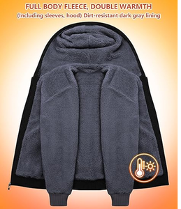 Sudadera con Capucha para Hombre, Forrada de Felpa, Gruesa, Abrigada para Invierno, Informal, Lisa, con Estampado Digital, Deportiva - Product Image 2