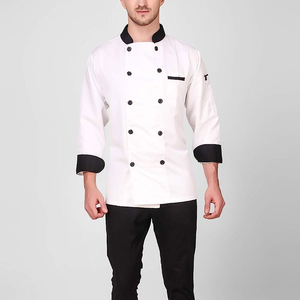 Elegante abrigo de chef de color blanco con bolsillo frontal y tela resistente a las arrugas chaqueta de chef unisex de doble botonadura - Product Image 3