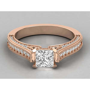 Bague de fiançailles solitaire en or jaune/rose/blanc 10K avec diamant de laboratoire rond/princesse pour femme, diamants remplis certifiés IGI - Product Image 1