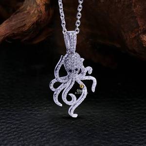 New Stunning Fully Iced Out <b>Octopus</b> Pendant Round Brilliant Lab Grown Diamond VVs Clarity 10Kt White Gold For Unisex D Colorless - Product Image 6