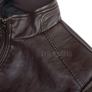 Premium Quality <b>Men's</b> <b>Leather</b> <b>Jacket</b> with Stand Collar Front Logo Durable Material Stylish Look for Daily Fashion Winter Use - Product Image 4
