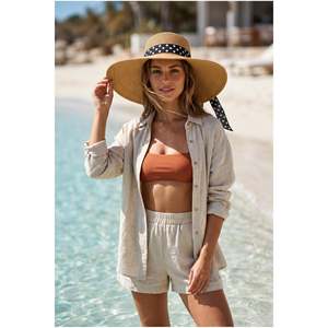 Chapeau de paille camel à pois avec nœud papillon HSR2136 - hsr2136-camel - Product Image 2