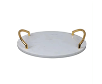 Plateau de service rectangulaire moderne en fer, fait main, écologique, design élégant, lavable, avec dessus en marbre blanc, en stock