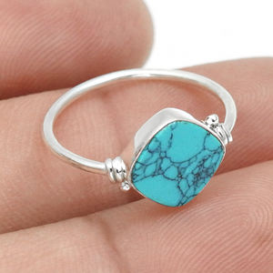 Amazing Blue Turquoise Handmade Ring Bezel Set in 925 Sterling Silver <b>Statement</b> Rings for Women Girl Indian Jewelry Manufacturer - Product Image 4