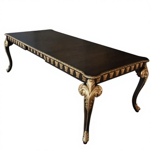 Antique Victorian Handmade Extendable Rectangle Dining <b>Table</b> Solid Wood Mahogany with Gold Leaf Finish on Carving Detail - Product Image 1