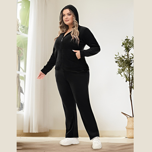 Ensemble de survêtement personnalisé pour femmes 2 pièces grande taille veste à capuche zippée en velours de velours décontracté survêtement et pantalon de survêtement S-5XL - Product Image 4