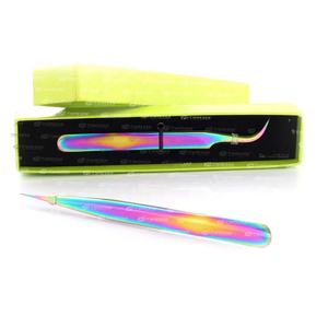 Pince à épiler d'extension de cils japonaise en acier inoxydable couleur arc-en-ciel avec poignée en diamant, pointe pointue isolant les cils naturels, logo personnalisé - Product Image 6