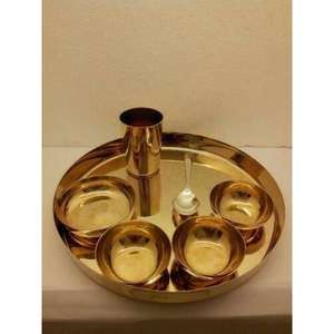 Best Finish Elegant Brass Thali Set with Classic Look Round Plate Bowl Glass Design for Traditional and Modern Use from India - Product Image 3