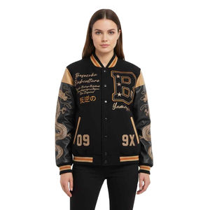 Chaqueta universitaria de cuero de lana pesada para hombre, bombardero universitario personalizado, estilo Letterman, logotipo bordado, prendas de vestir exteriores para venta al por mayor - Product Image 3