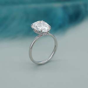 Anillo de compromiso de diamante con halo oculto certificado por IGI, anillo solitario de 5 puntas con corte pera - Product Image 5