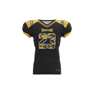 Maillot de football américain respirant de haute qualité à manches courtes, tissu 100 % polyester, impression par sublimation personnalisée, entraînements et matchs - Product Image 1