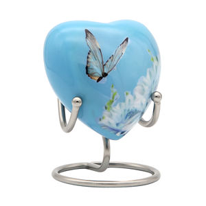 Blue Printed 50ml <b>Small</b> Heart Shaped Cremation Urn for Ashes | Memorial Urn Manufacturer - Product Image 1