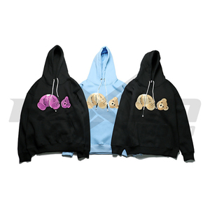 Hip Hop Streetwear sweat à capuche pour homme polaire chaud cassé ours broderie sweat à capuche en coton Harajuku pull à capuche pour homme - Product Image 1