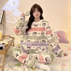 Ensembles de pyjama en flanelle pour femmes - Imprimé d'animaux mignons de dessin animé, vêtements de nuit chauds et épais pour l'automne et l'hiver, pyjamas amples et vêtements de maison - Product Image 5