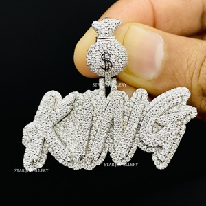 Colgante de Letra Personalizada con Diamantes Naturales Redondos de Corte Brillante, Chapado en Oro de 10K, Estilo Hip Hop, Joyería Unisex - Product Image 1
