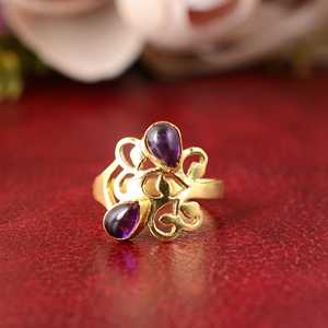 Hot Selling Design Boho Floral Gemstone <b>Ring</b> Boho Brass <b>Ring</b> for Women 18K Gold Plated Vintage Leaf Band for Wholesale OEM ODM - Product Image 1