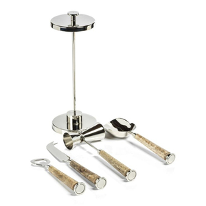 Ensemble de barware élégant en acier inoxydable poli miroir avec poignée en bois faite à la main, parfait pour les mariages et la vaisselle élégante - Product Image 1