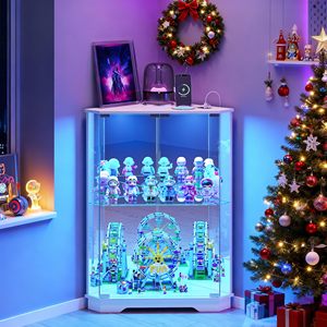 Vitrina Esquinera Moderna Blanca con Luces LED, Exhibidor de Vidrio Templado para Coleccionables y Figuras de Acción - Product Image 2