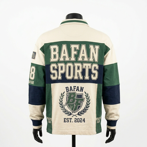 Polo de rugby à manches longues pour femme, 260 GSM, coton et polyester, maillot de rugby crème et vert, logo brodé, chemises de rugby pour homme - Product Image 4