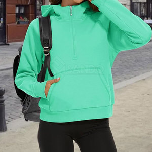 Sweat à capuche en coton et polyester avec demi-fermeture éclair pour femmes Design personnalisé Sweat à capuche léger de qualité supérieure avec demi-fermeture éclair pour les femmes - Product Image 4