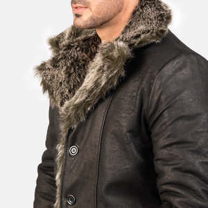 Furlong Formal Goth Coat Black Leather Long Slim Trench Overcoat Lapel Collar Hood Knitted Fabric Casual Print Button Autumn - Product Image 6