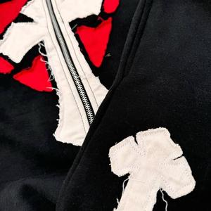 100% algodón personalizado chándal pesado GSM desgastado bordado trabajo de gran tamaño desgastado Zip up Sudadera con capucha y pantalón - Product Image 3