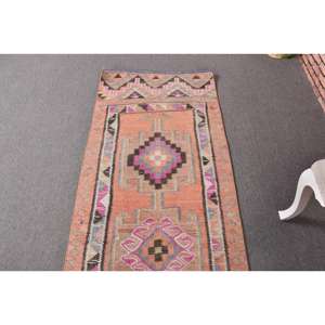 Alfombra Turca, Alfombra de Pasillo de 2.6x9.9 pies, Alfombra Vintage de Lana con Diseño Floral Naranja - Product Image 4