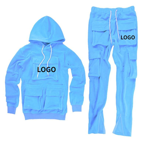 Ensemble de survêtement pour homme en molleton 2 pièces pour l'automne et l'hiver, pantalon long streetwear avec poches cargo, sweat-shirt à capuche, survêtement uni teint - Product Image 5