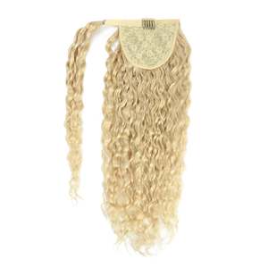 Extensions de cheveux humains en queue de cheval bouclée # 60 mèches de cheveux indiens blond platine - Product Image 4
