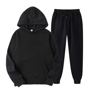 Pull mi-long à capuche coupe ajustée Jogging 2 pièces survêtement de sport personnalisé 100% coton surdimensionné survêtement pour grande taille solide hiver - Product Image 4