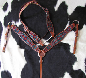 Fait sur mesure Meilleur Prix Cheval Western Headstall Cheval Cuir Tack Set Avec Design Fantaisie Headstall et Plastron - Product Image 2