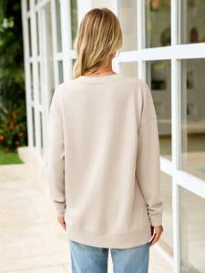 Winter Warm Wear Casual Oversized Emboss Soft Pullover Female Autumn drop shoulder heavyweight Thick Sweatshirt Solid - Product Image 5