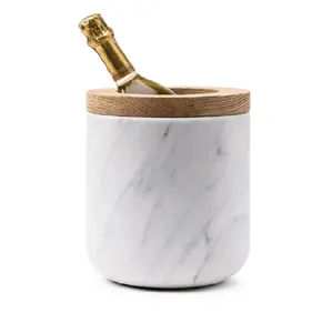 顶级要求大理石冰桶带木质边缘冰桶促销礼品批发供应商大理石冰桶香槟