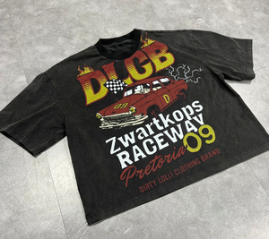 Camiseta de punto de algodón 100% de 300GSM para hombre, de corte holgado, estilo hip-hop de lujo vintage, personalizada en 3D, con detalles DTG y pedrería. - Product Image 3