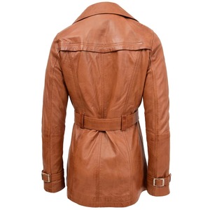 Chaqueta de Motociclista de Cuero Marrón para Mujer, Doble Botonadura, con Cinturón, Estilo Vintage, Larga, Transpirable - Product Image 6