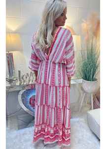 Imprimé étage longueur grande taille trois quarts manches col en v femmes décontracté longue robe Maxi - Product Image 4