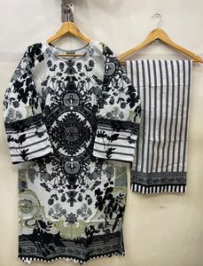 คุณภาพสูงพิมพ์ลายดอกไม้เอวธรรมชาติ shalwar kameez ผู้หญิงปากีสถานปักลูกไม้ผ้าฝ้าย/สนามหญ้าตกแต่งขนาดพิเศษ - Product Image 4
